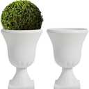 Worth Garden 2-Pack Plastic Urn Planters - 22'' Tall Round Classic Resin Flower Pots Pure White Traditional Large Plant Pots for Front Porch Patio Deck Wedding Decoration Pot - Indoor & Outdoor