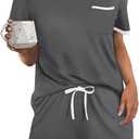 Ekouaer Pajama Set for Women 2 Piece Lounge Set Short Sleeve Tops and Shorts Soft Sleepwear, Chest Pocket (Large, Dark Gray)