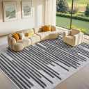 GarveeHome 8x10 Washable Living Room Rug Modern Striped Non Slip Low Pile Indoor Carpet for Home Office Bedroom Dining Room Geometric Stain Resistant Simple Rugs, Beige Black