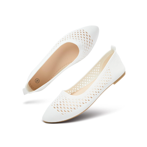 hash bubbie Women's Flats Shoes Women Comfortable Dress Shoes Black Pointed Toe Flats Ballet Mesh Knit Flat Dressy Slip on Business Casual Shoes for Women, 9 White