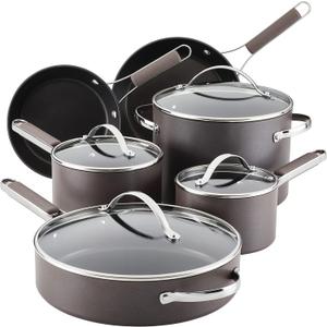 Ayesha Curry Kitchenware Professional Hard Anodized Nonstick Cookware Pots and Pans Set, 10 Piece, Charcoal