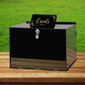 Black Acrylic Wedding Card Box DIY Card Boxes Gift Card Box Money Box Holder for Wedding Reception Anniversary Birthday Party Baby Shower Graduation Decorations (12.2 x 9.3 x 8.3 Inch) 