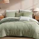 Monbix Queen Comforter Set - 7 Pieces Olive Green Prewashed Bed in a Bag Queen Bedding Sets with Comforters, All Seasons Down Alternative Comforter Bed Set with Sheets, Pillowcases & Shams (7 Piece-Queen (90X90''))