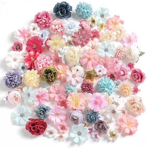 rongflower Faux Flower Heads Small Silk Artificial Flower DIY Fake Mini Flowers Rose Daisy Multicolor Flowers Craft Supplies for Wedding Party Wreath Graduation Season Party Home Decor