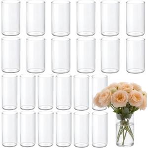 24 Pack Glass Vases for Centerpiece, Two Size 6 Inch Tall Small Glass Cylinder Flower Vase Bulk Clear Floating Candle Holder Cylinder Vases for Centerpiece Home Wedding Table, 6x3.5in, 6x2.6in