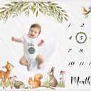 Woodland Baby Monthly Milestone Blanket, Unisex, Gift for Baby Shower, Photo Blanket for Newborn, Wreath & 12 Stickers Included, Soft Flannel Blanket 45''x40''