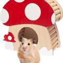 Hamster Mini House, Mushroom-Shaped Wood Hide Home for Dwarf Hamsters, Rat, Gerbils, Syrian, Mice, Small Animals Hideout Habitat Hut, Wooden Hamster Hideaway Toys, Indoor Cave Cage Accessories