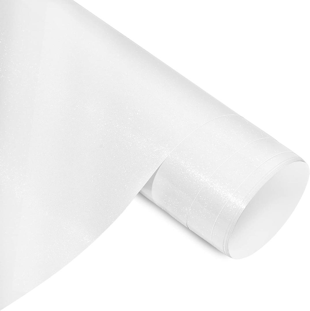 AHIJOY White Shimmer Vinyl Permanent Adhesive Roll 12" x 5ft Glossy Sparkle Adhesive Vinyl for Cup Mug Stickers DIY Projects Holiday and Party Decor