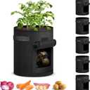 iPower Pack of 5 7-Gallon Potato Grow Bags Planter Pots with Handle, Access Flap and Visual Window, Easy to Harvest, Thickened Non-Woven Aeration Fabric Container for Tomato, Carrot, Fruits, Vegetables
