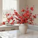florisso 6 PCS Artificial Cherry Blossom Branches Spring Indoor Decoration, Faux Red Flowers 34.45" Long Stems Fake Plum Peach Plants Real Touch Silk for Wedding Home Bedroom Party Table Office