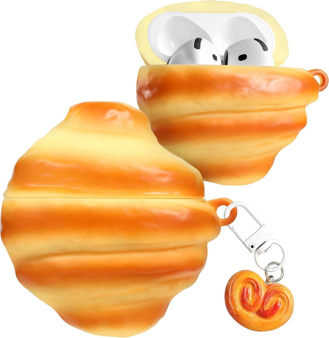 Boaretiu for Airpods 4th Case - Cute Kawaii Croissant with Keychain for AirPods 4th Generation Case (2024) Funny 3D Soft Silicone Fun Cool for Girls Women Teens for Air Pods 4 Cover