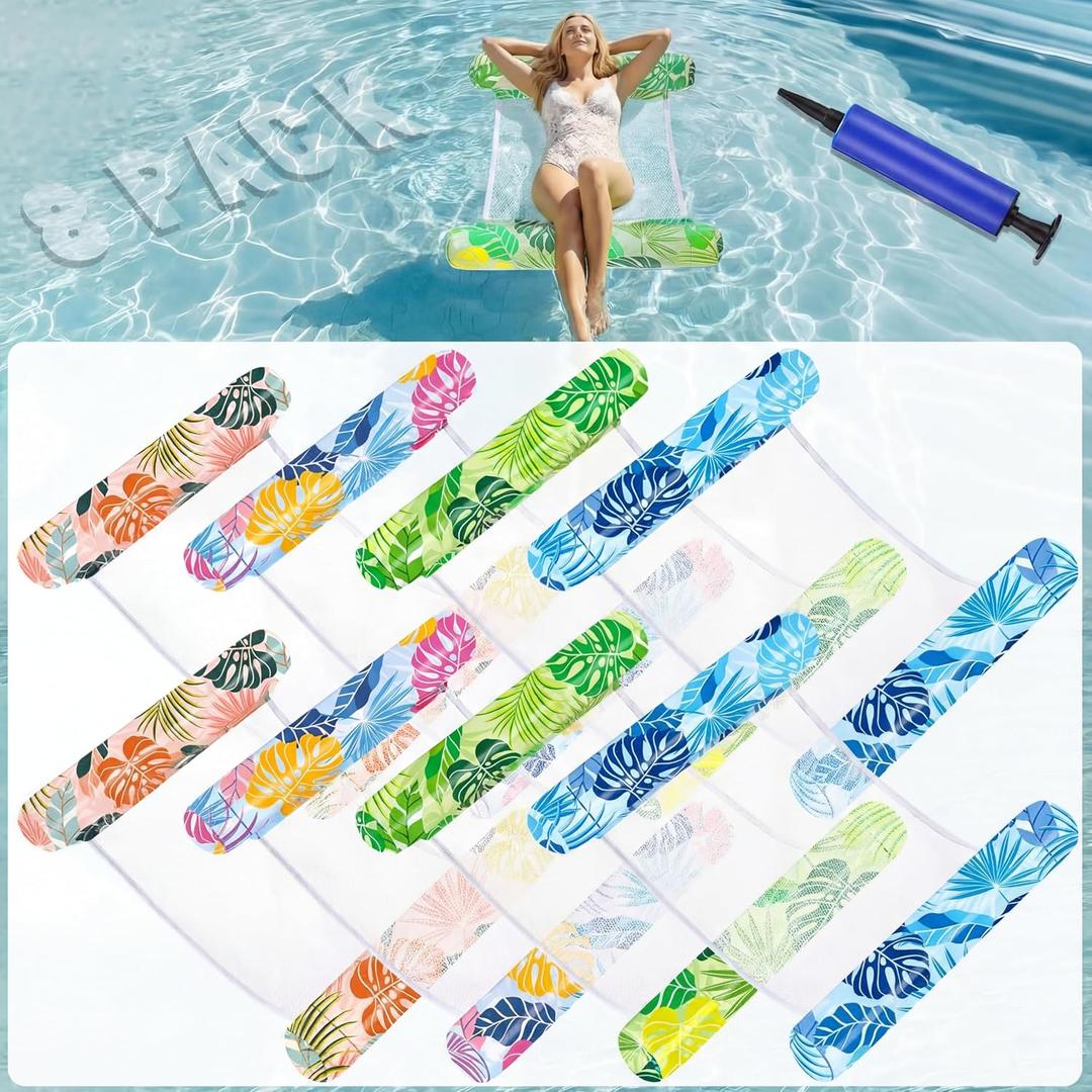 Gemscream Inflatable Pool Floats for Adults with Air Pump 4-in-1 Water Hammock Lounge Rafts Chairs Saddle Vacation Relax Toy for Summer Swimming Luau Party Beach, 31.5 x 50"