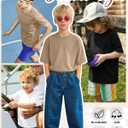 3 Pack Boys' T-Shirts Short Sleeve Crew Neck Kids Shirts Loose Fit Teen Basic Soft Plain Tees, Khaki, White, Black, 14-16 Years