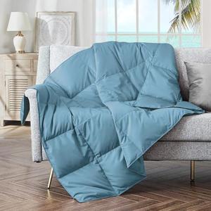 Puredown® Upgraded Feather Down Throw Blanket – 12oz Enhanced Filling for Better Warmth & Comfort, Lightweight & Packable, 50"X70", Blue