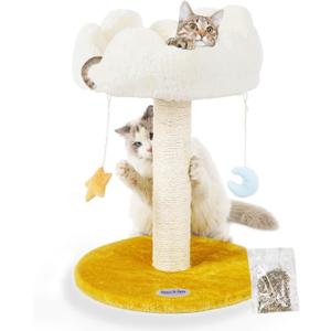 Happi N Pets Cloud Cat Tree, Cat Scratching Post with Bed, Small Cat Tree for Kittens, Cat Scratch Post with Cloud-Shaped Soft Perch & Cute Toys, Removeable Cover, Bonus Catnip