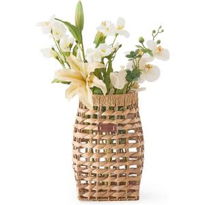 Woven Front Door Basket Water Hyacinth Wall Hanging Basket Decorative Boho Mounted Organizer for Dried Flower Plants Storage Basket for Garden, Home, and Farmhouse Dcor (C_Hyacinth)