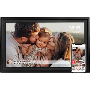 WiFi Digital Picture Frame, 32GB Memory, 15.6 Inch Large Digital Photo Frame with 1920x1080 HD IPS Touchscreen, Auto-Rotate, Share Photos/Videos via Frameo APP, for Family, Friends-Black