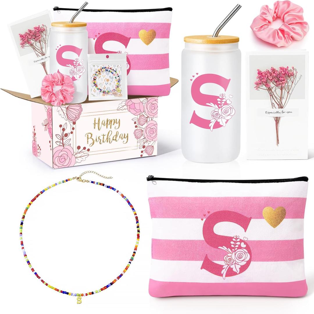 Birthday Gifts for Teen Girls, Monogrammed Initial Gifts for Teen Girls Birthday Christmas, Gift Basket for Women Teenager Girl Friend Bestie Sister, Teenager Girl Gift Personalized Glass Cup S