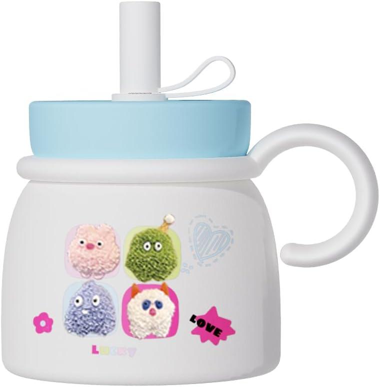 ZZT Insulted 24 OZ Ceramic Coffee mugs With Cute Monster Stickers,Extra Large Mugs,Large Handle Tumblers With Straw,Built In Stainless Steel Insulation Coffee Cups for School,Office,Home (Blue)