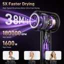 Hair Dryer, 180,000 RPM High-Speed Ionic Blow Dryer with Brushless Motor, 500 Million Negative Ions, LED Display, Low-Noise Professional Hairdryer for Fast Drying, Magnetic Diffuser for Home & Travel