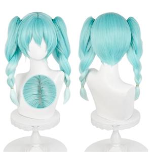 Xingwang Queen Anime Bunny Cosplay Wig with 45cm Pre Braided Pigtails Cyan Gradient Heat Resistant Synthetic Party Wigs for Women Girls