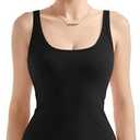 SUUKSESS Women Padded Cotton Ribbed Long Tank Tops 2025 Summer Going Out Basic Scoop Neck Cami Tops size L, Black 