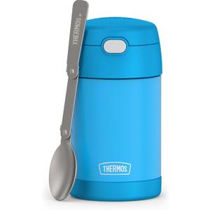 THERMOS FUNTAINER Insulated Food Jar, 16 Ounce, Kid Friendly Food Jar with Foldable Spoon, Denim Blue