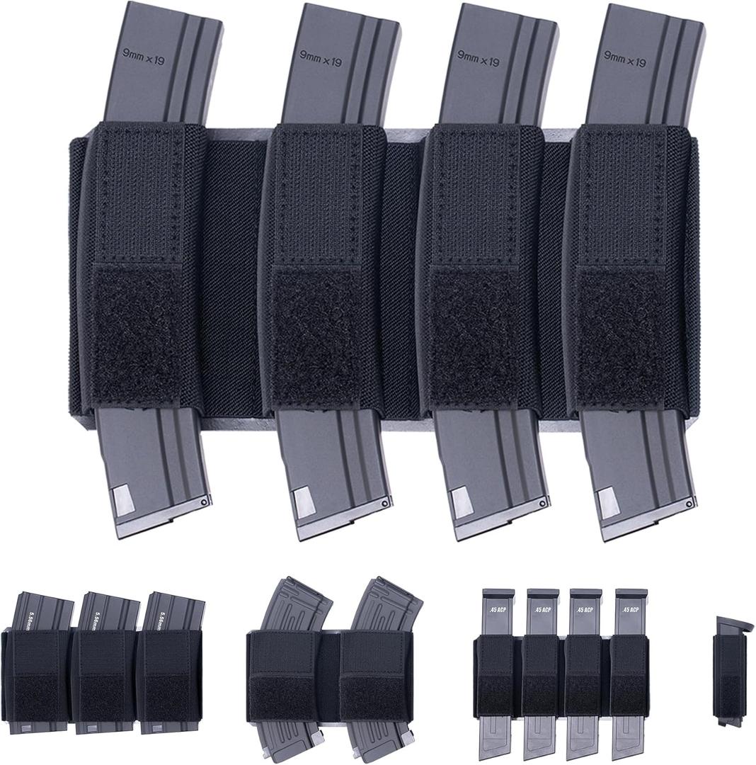 Magazine Holder Insert Pouch Elastic Holster for 5.56/5.45/7.62/9mm/.45 SMG Mag with Hook & Loop Fastener for Tactical Chest Rig Range Bag Safe Door Organizer
