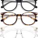 Gaoye 3 Pack Blue Light Blocking Glasses, Retro Round Eyewear Frame Anti Eyestrain Computer Glasses for Women Men - GY1688 (Black+Tea Leopard+Transparent)