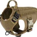ICEFANG Tactical Dog Harness, Medium Size,2X Metal Buckle,Working Dog MOLLE Vest with Handle,No Pulling Front Leash Clip,Hook and Loop Panel (Brown,M (Pack of 1))