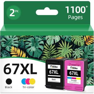 67XL Ink Cartridges Black/Color Combo Pack Replacement for HP Ink 67 XL fit for HP67 DeskJet 2827e 2855e 4227e 4255e 2700 2700e 2752 2742e 2755 2755e 4100 4152e 6000 6055e 6052 6400 6455e Printer