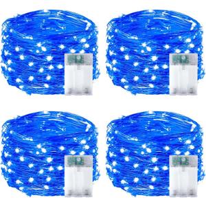 4-Pack 50 LED Christmas Fairy Lights Battery Operated with Timer, 16FT Waterproof Starry String Lights Outdoor Indoor Cuttable Fairy Lights for Bedroom Home Wedding Party Christmas Decoration (Blue)