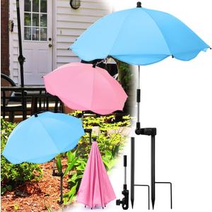 2 Pcs Plant Umbrellas for Outdoor Plants 26" Adjustable Garden Umbrella Shade for Potted Flower 40" Height Sun Shade Covers with Clamp for Garden Patio Balcony Bed Flower Pot (Pink Blue)