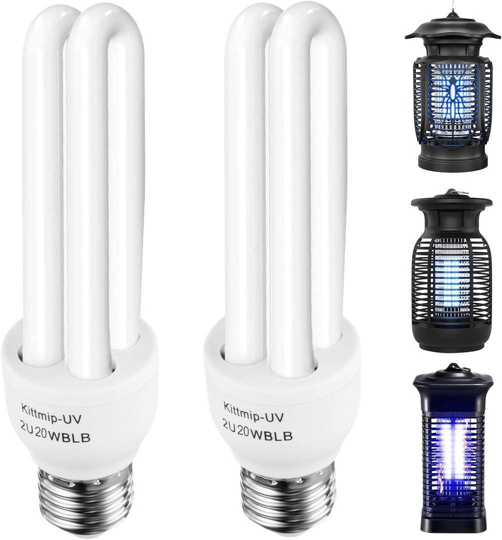 2 Pieces Bug Zapper Light Bulb 2U Type E27 20W Replacement Bulbs Compatible with Homesuit, Keuomy, Yluces, Yissvic, Powify and Other Models Bug Zapper