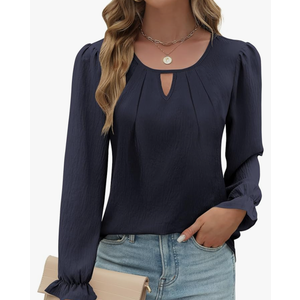 Womens Long Sleeve Tops Dressy Business Casual Blouses Basic Loose Fit V Neck Work Shirt 2024 Fall Clothes Outfits, Large