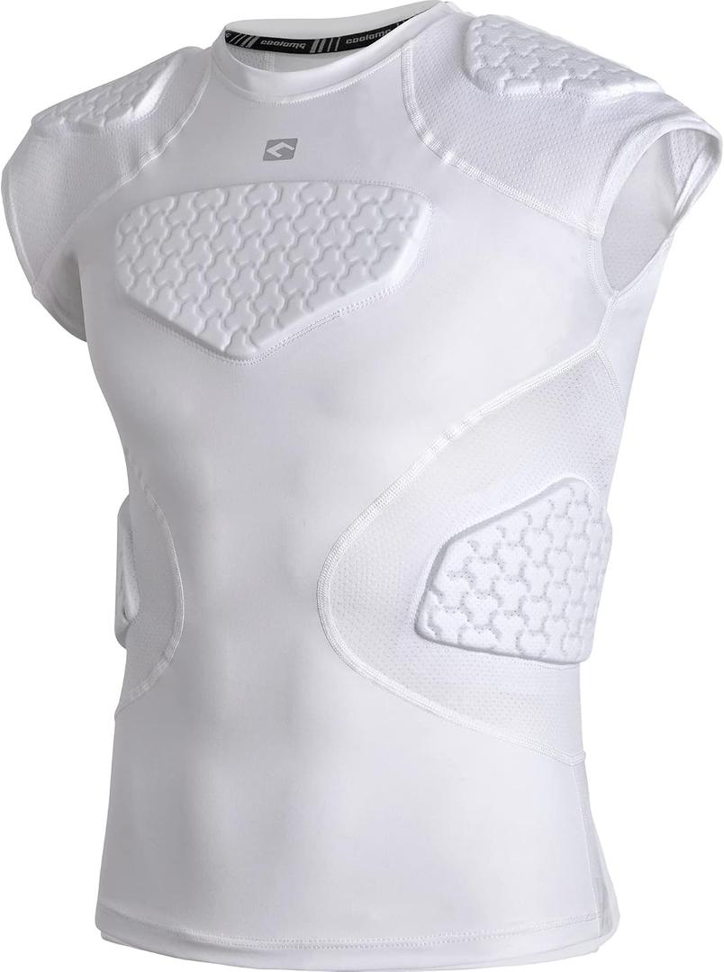 COOLOMG Youth Football Padded Shirt Chest Rib Protector Heart Sternum Shoulder Protection, M
