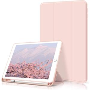 kenke Case for iPad 6th/5th Generation (2018/2017 Model) 9.7 Inch with Pencil Holder, Lightweight Smart Stand Cover with Soft TPU Back, Auto Wake/Sleep, Model A1822/A1823/A1893/A1954, Pink