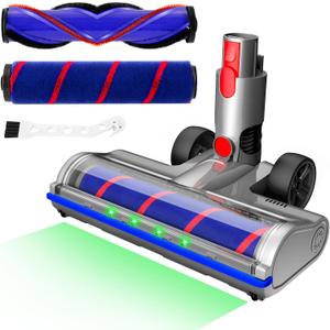 Upgraded 2 Brush Vacuum Head Replacement with 4 Green LEDs & Self-Standing Vacuum Cleaner Head, for V7/V8/V10/V11/V15, Anti-Tangle Motorized Brush Roll for Hard Floors & Carpets (Gray-2pc)