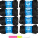 8Pcs Brazilian Yarn Wool Hair Arylic Yarn for Hair Crochet Braid Twist Warps Black Color