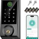 IRONZON Smart Door Lock, 5-in-1 Keypad Deadbolt for Front Door, Keyless Entry Door Lock with App Control, Auto-Lock, Anti-Peeping Password, 4 IC Cards, 15-Min Installation, Black