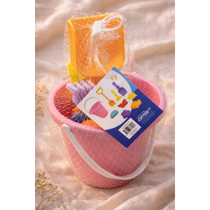 Beach Bucket Toy Set 9 Piece 1 Bucket 2 Shovels 1 Rake 5 Sand Molds 4 Pack