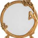 Vintage Gold Mirror Wall Decor - Small Vanity Mirrors, Antique Decorative for Desk Room, Frame Arched Victorian Decoration for Home Table, Standing Framed Art Gift for Furniture Living Bedroom, Oval (Style5)
