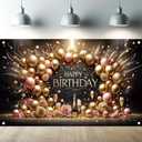 Happy Birthday Backdrop Banner Black Gold Banner Floral Party Decoration Elegant Balloon Champagnefor Women Men Birthday Celebration Photography Background Photo Booth 71 x 43 inch