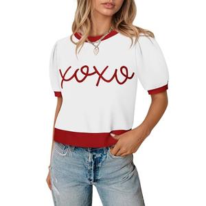 COCCKO Womens Puff Short Sleeve Sweater Casual Crew Neck Pullover Tops Ribbed Knit Sweater Blouse White XL