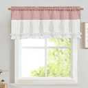 Likiyol Linen Valances for Windows Farmhouse Window Valances with Ruffle Rustic Country Light Filtering Kitchen Valance Curtains Rod Pocket Valance for Bathroom Cafe, Pink White, 52" W X 18" L