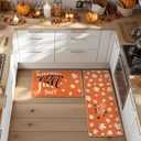 LEEVAN Orange Fall Kitchen Rugs Set of 2,Maple Leaves Farmhouse Kitchen Mats for Floor,Non Slip Washable Halloween Autumn Rugs for Kitchen Floor Fall Decor Laundry Office Sink Desk (17''x29''+17''x47'')