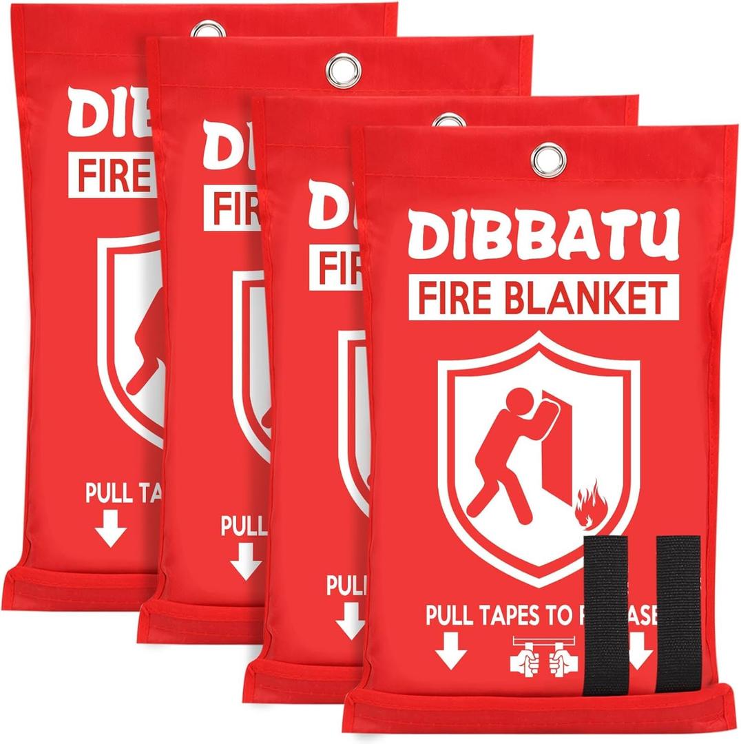 DIBBATU Fire Blanket for Home and Kitchen, Fire Blankets Emergency for Home, Emergency Fire Blankets Retardant for House, Fireproof Blanket, Survival FireBlanket for Kitchen,Fireplace, Grill, BBQ (40"x40"-4 Pack, Red)