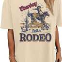 Women's Western Cowboy Shirts Vintage Rodeo Graphic Oversized Tops Country Music Tees Short Sleeve Cowgirl T-Shirt