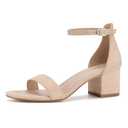 PARTY Women's Open Toe Ankle Strap Low Block Chunky Heels Sandals, Khaki, 11