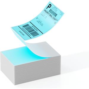 Label KINGDOM Thermal Label Printer Paper, 4"x 6" 500-Fanfold Blue Stickers for Polono, Phomemo Direct Thermal Printer for Shipping Address Label, 1 Roll